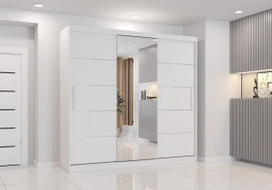 Kleiderschrank MULTI 233 cm Schiebetürenschrank Weiß Hochglanz Spiegel