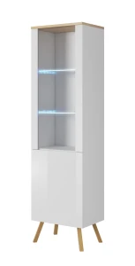Vitrine LIMA 52 cm Weiß Eiche Wotan LED Glasböden 1 Tür Wohnzimmer