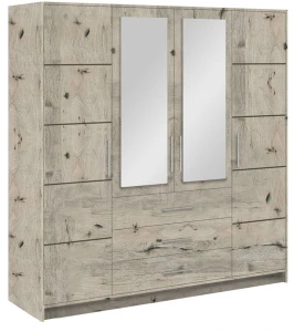 Kleiderschrank BALI D4 196 cm Eiche Wellington mit Spiegel Drehtüren Schrank Schlafzimmer